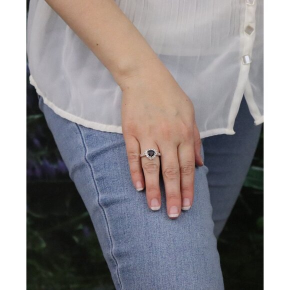 Sterling Silver Natural Garnet and White Topaz Ring Size 7 1/4 - Picture 4 of 8